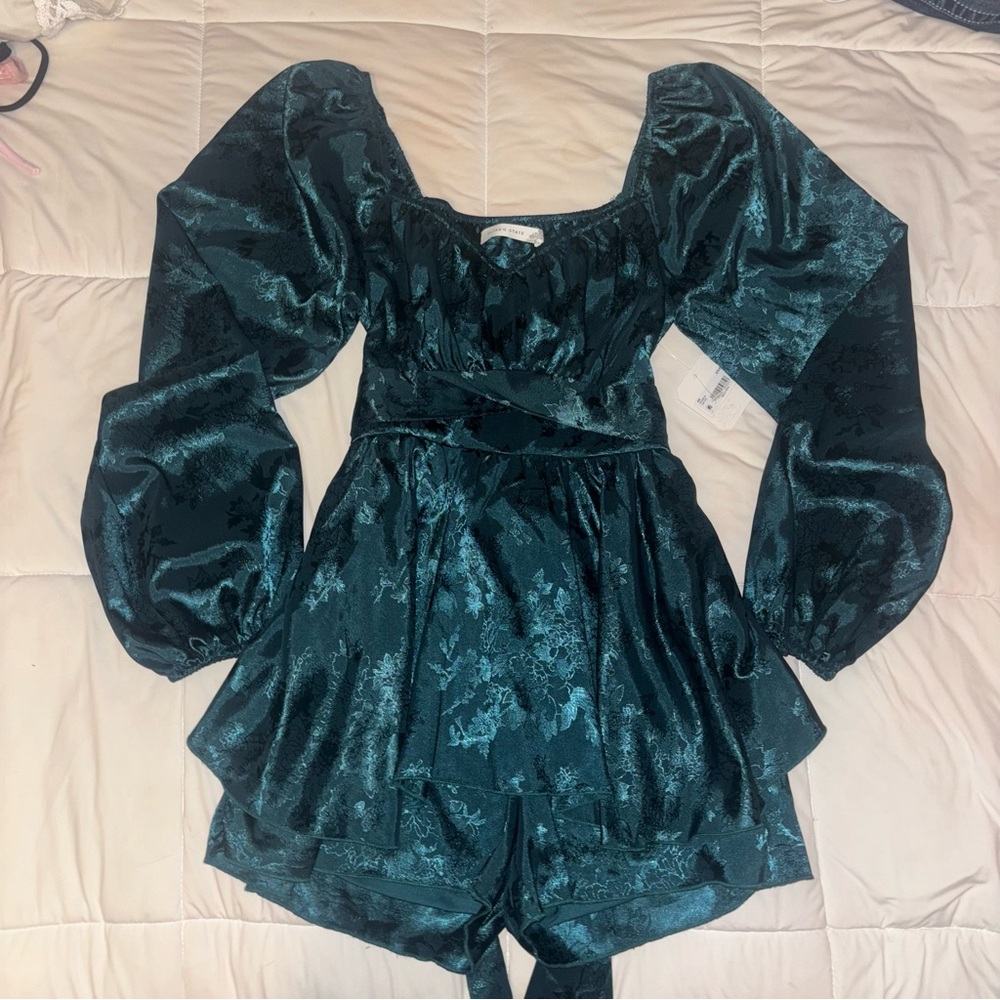 Altar'd State dark green and blue floral romper